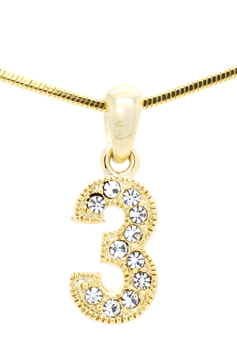 Number Pendant Charms - Gold Crystal