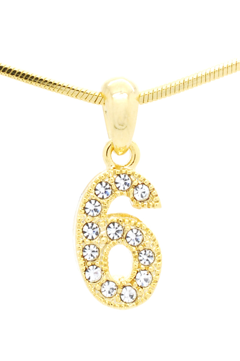 Number Pendant Charms - Gold Crystal