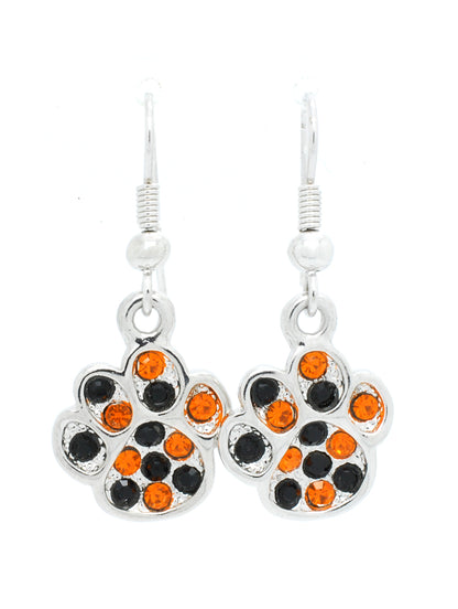 Paw Print Dangle Earrings - Orange/Black
