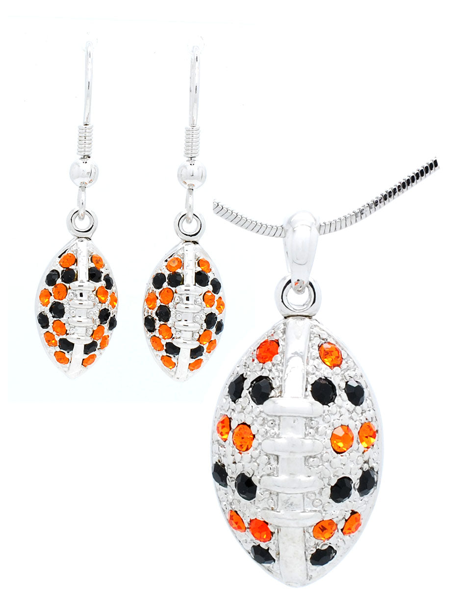 Football Necklace (Large) & Earring Set - Black/Orange