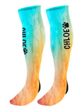 Personalized  Paw Print Knee High Socks, Watercolor Background, Custom Mascot Paw Socks