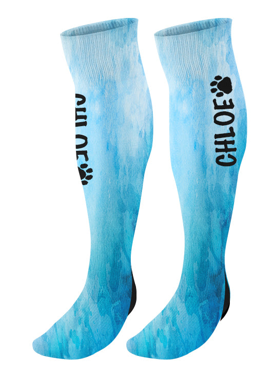 Personalized  Paw Print Knee High Socks, Watercolor Background, Custom Mascot Paw Socks