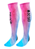 Personalized  Paw Print Knee High Socks, Watercolor Background, Custom Mascot Paw Socks