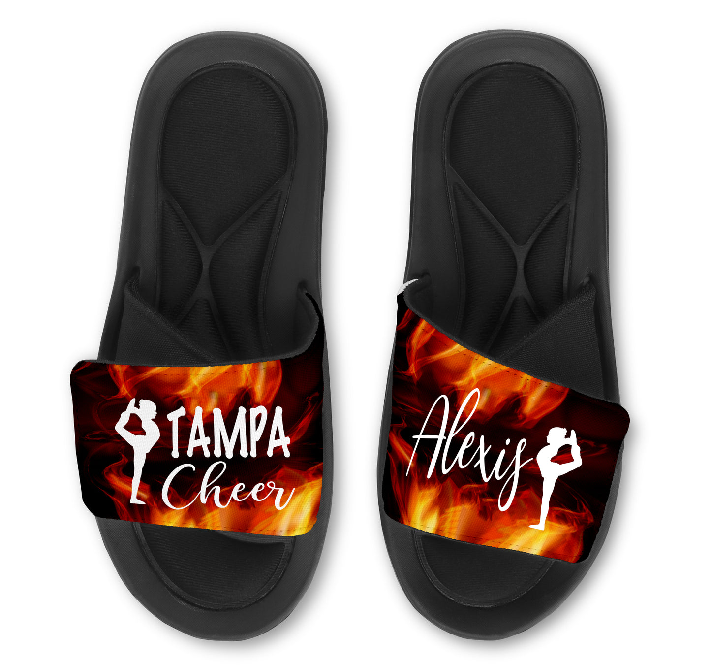 Custom Dance Slides with Flames Background Personalized with Any Text