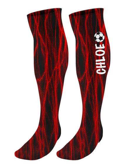 Personalized Soccer Knee High Socks - Lightning Background
