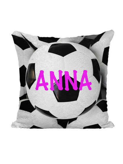 CUSTOM SEQUIN PILLOW - SOCCER BALLS WITH NAME