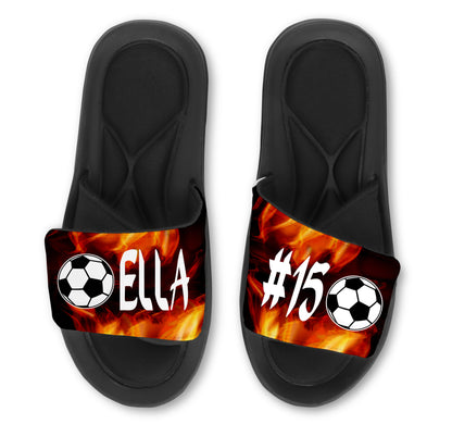 Custom Soccer Slides Sandals with Flames - Customized!