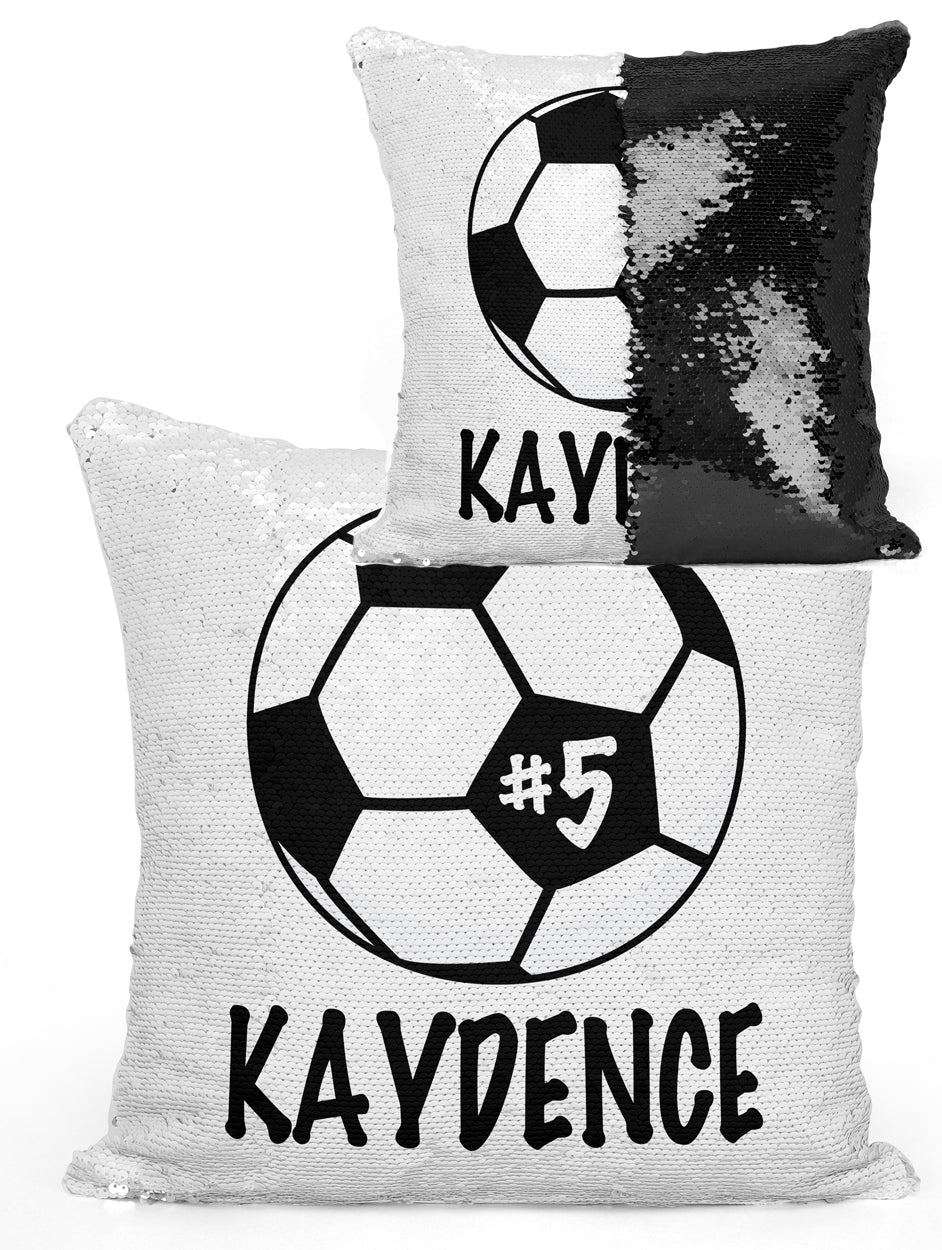 PERSONALIZED SOCCER BALL MERMAID SEQUIN FLIP PILLOW - CHANGE BALL COLOR!