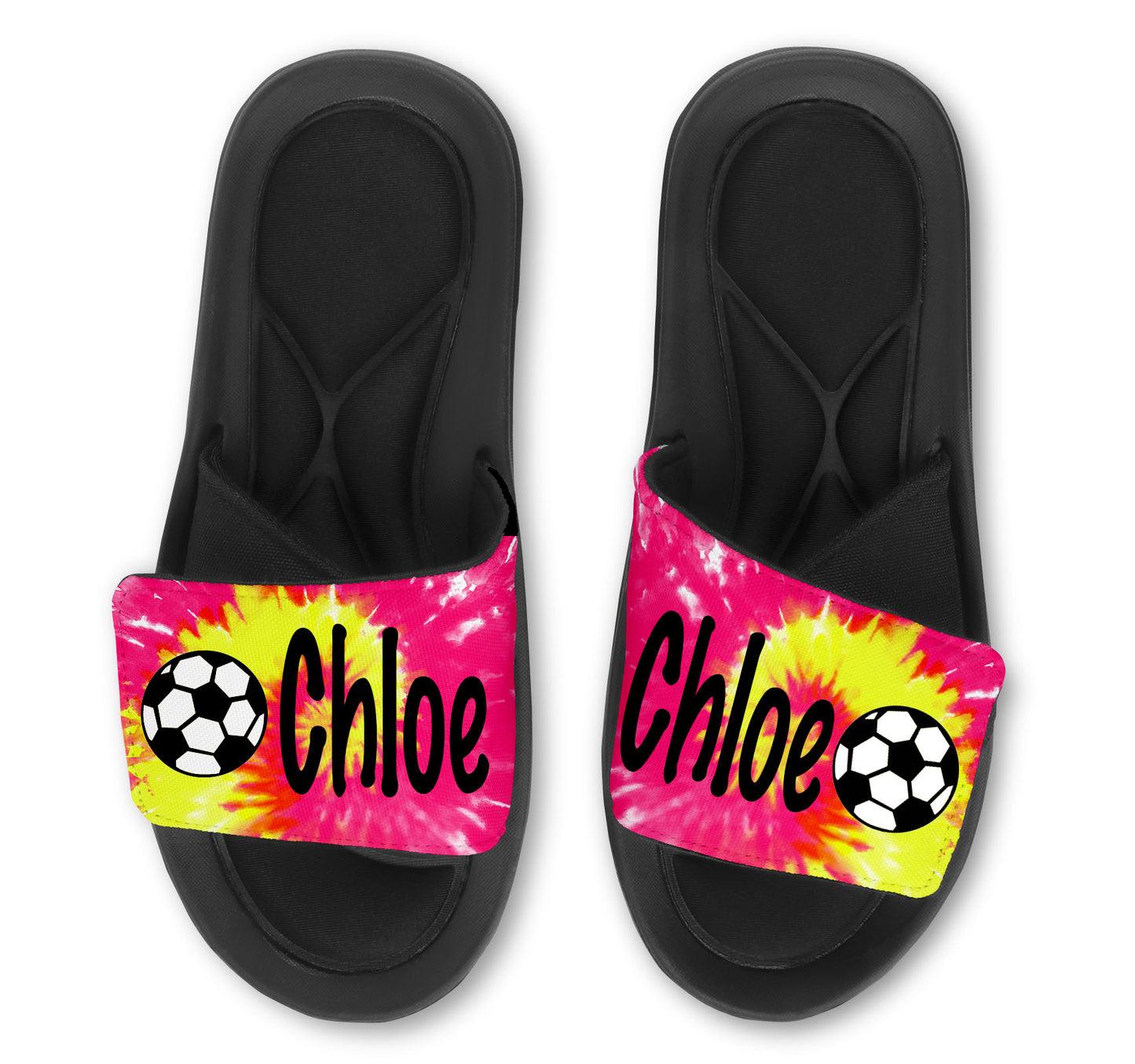 Soccer Tie Dye Custom Slides / Sandals - Choose your Background!