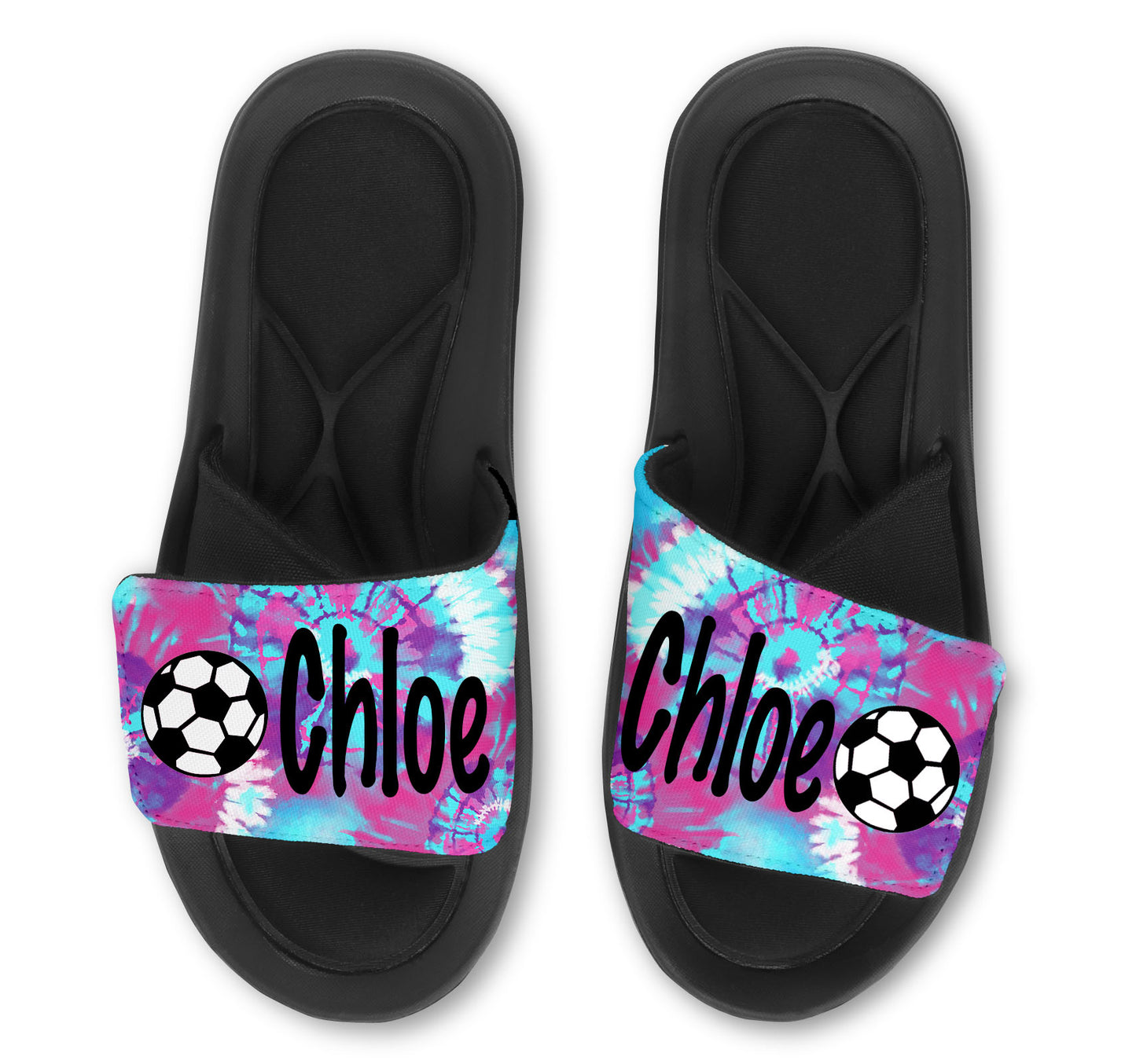 Soccer Tie Dye Custom Slides / Sandals - Choose your Background!