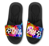 Soccer Tie Dye Custom Slides / Sandals - Choose your Background!