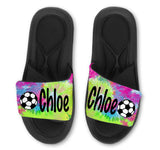 Soccer Tie Dye Custom Slides / Sandals - Choose your Background!