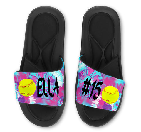 Softball Custom Slides / Sandals -Tie Dye