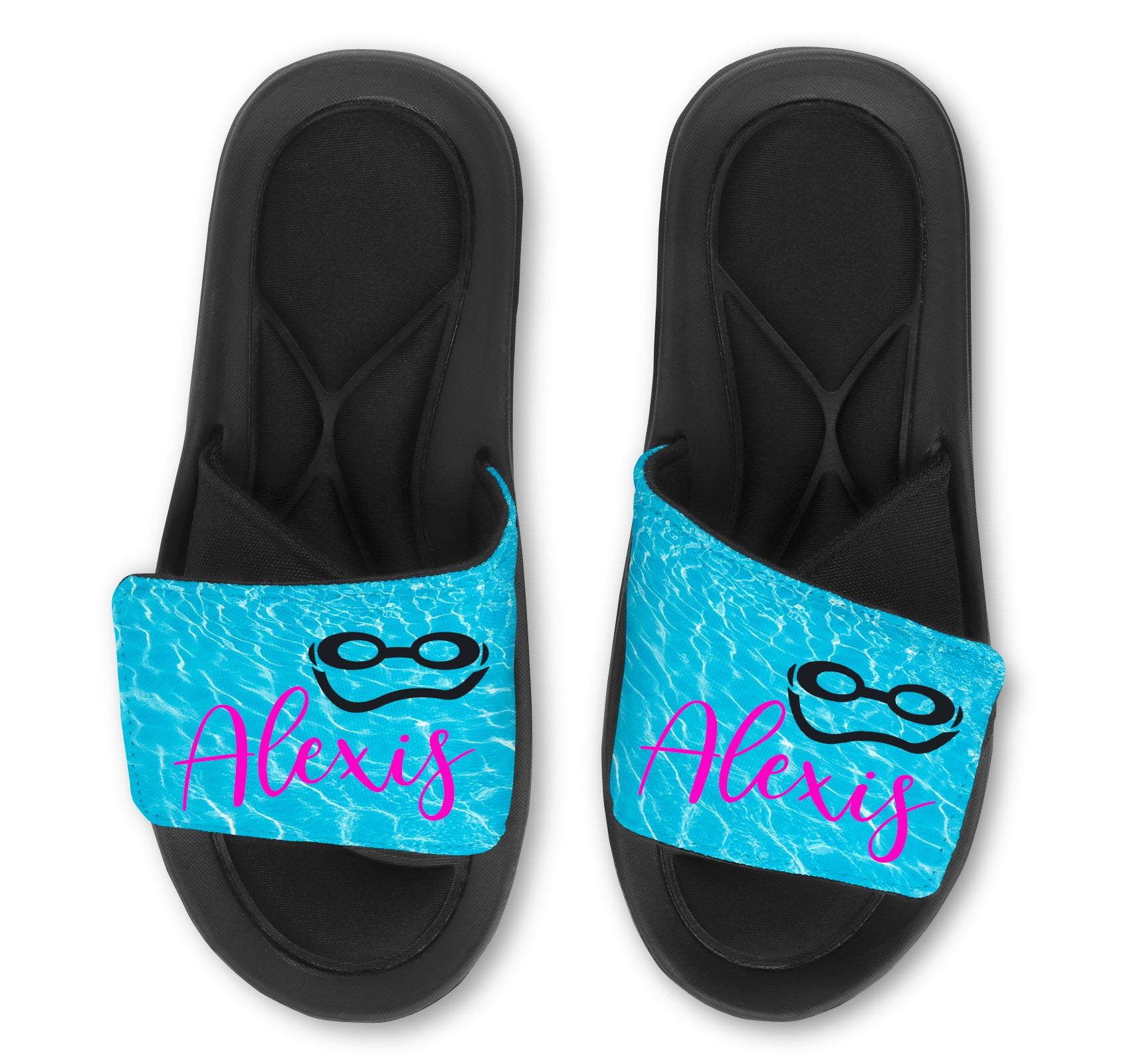 Swim Slides Sandals Flip Flops - Goggles - Add your Name!