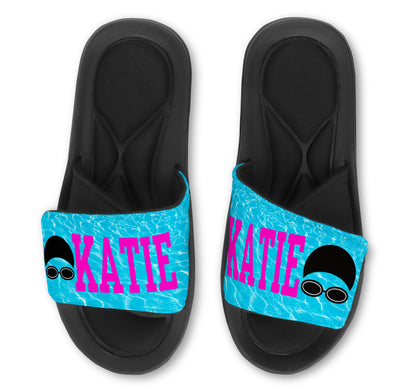 Swim Slides Sandals Flip Flops - Swim Face - Add your Name!