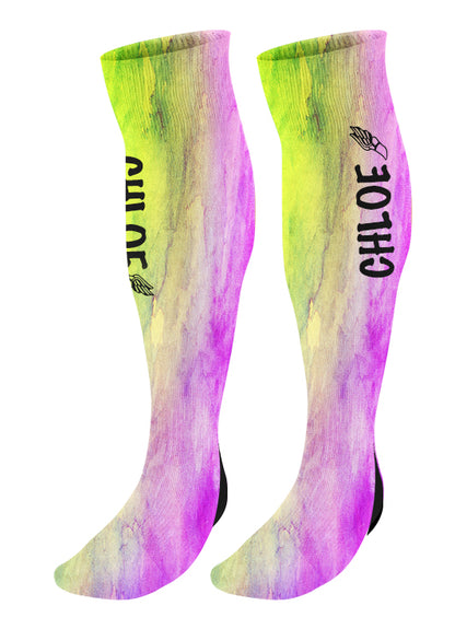 Personalized Track Knee High Socks, Watercolor Background, Custom Track and Field, Winged Foot Socks