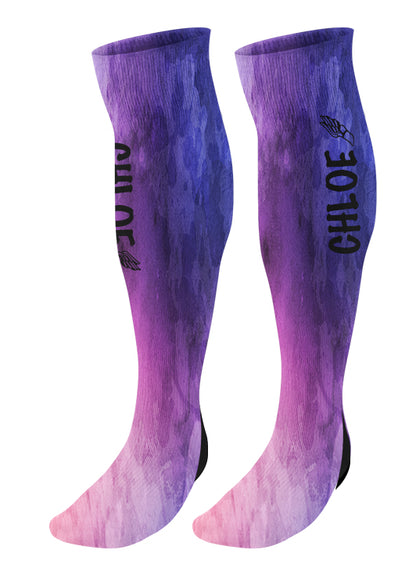 Personalized Track Knee High Socks, Watercolor Background, Custom Track and Field, Winged Foot Socks