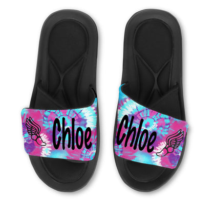 Track Tie Dye Custom Slides / Sandals - Choose your Background!
