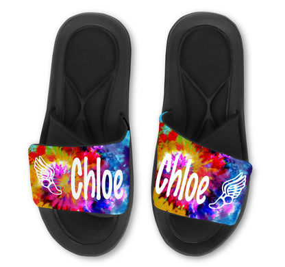 Track Tie Dye Custom Slides / Sandals - Choose your Background!