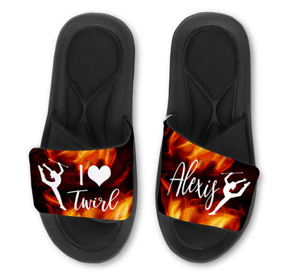 Baton Twirling Slides Sandals with Flames Design Customize With Your Image