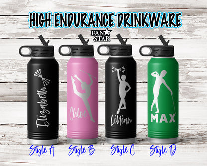 Engraved Baton Twirling Stainless Steel Water Bottle, Choose Your Customizations