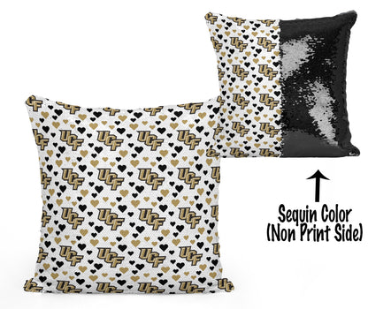 UCF Sequin Flip Pillow - University of Central Florida - Mini Hearts Design