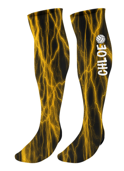 Personalized Lightning Volleyball Knee High Socks with Name