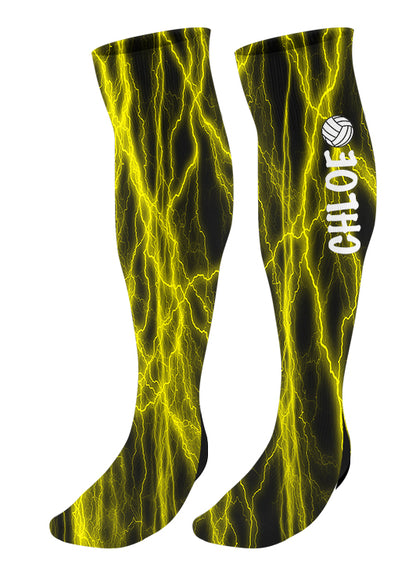 Personalized Lightning Volleyball Knee High Socks with Name