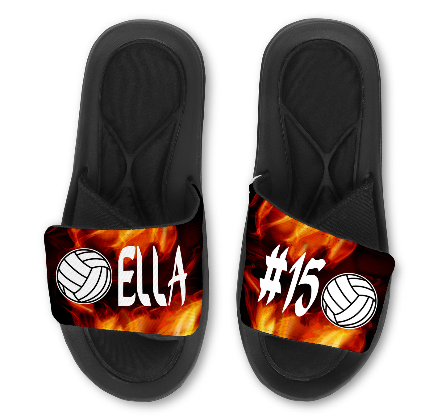 Custom Volleyball Slides Sandals with Flames Design