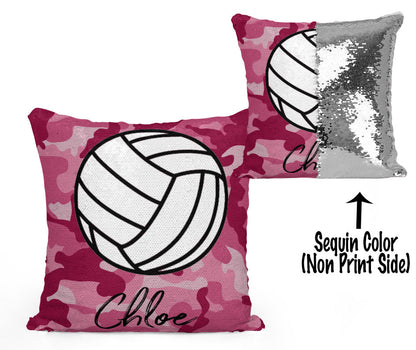 PERSONALIZED VOLLEYBALL MERMAID SEQUIN FLIP PILLOW -  CAMO