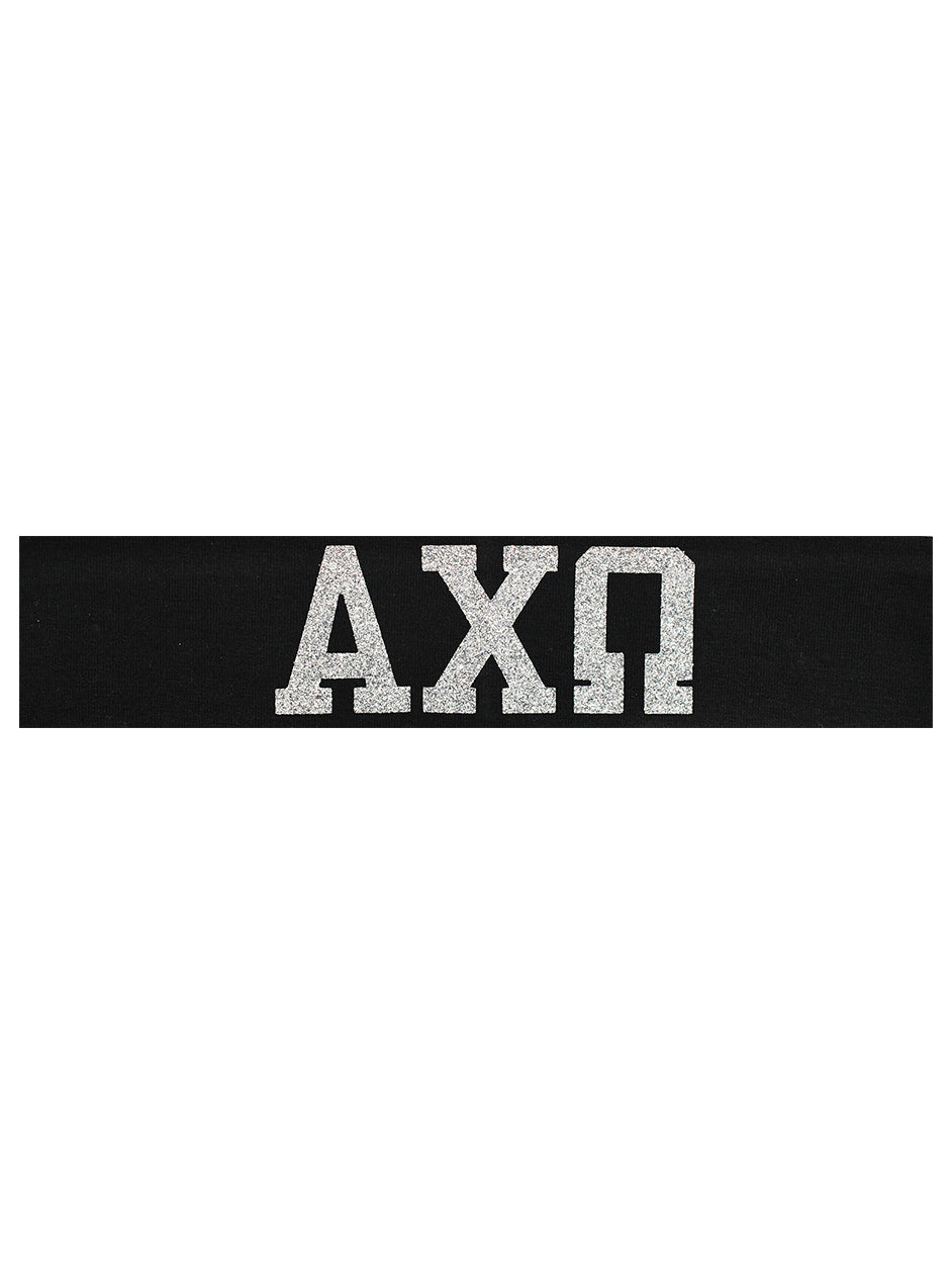 Alpha Chi Omega Headband Greek - Black/Silver Sparkle
