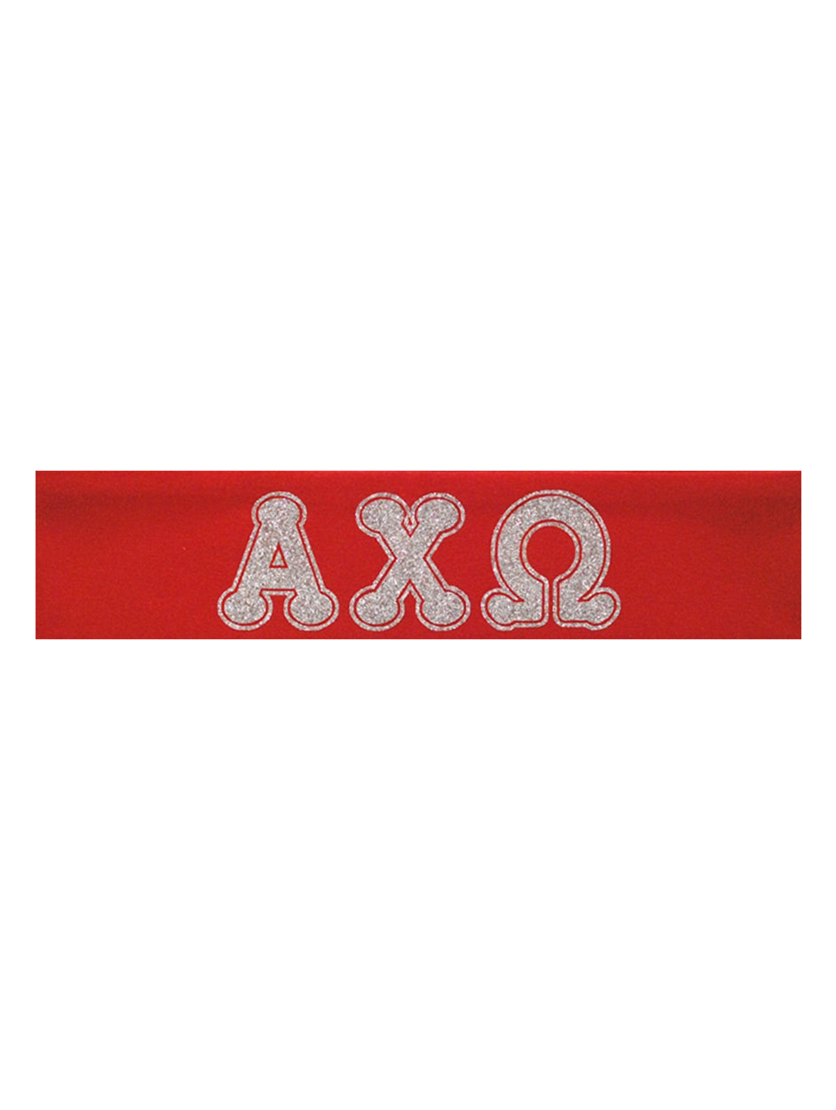 Alpha Chi Omega Headband Greek Outline - Red/Silver Sparkle