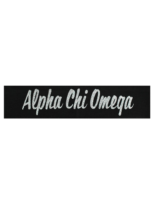 Alpha Chi Omega Headband Script - Black/Silver Sparkle