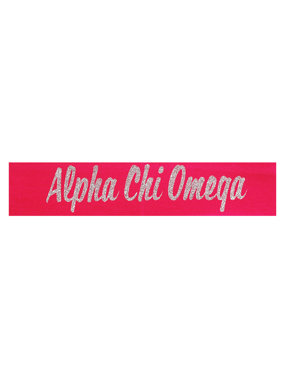 Alpha Chi Omega Headband Script - Pink/Silver Sparkle