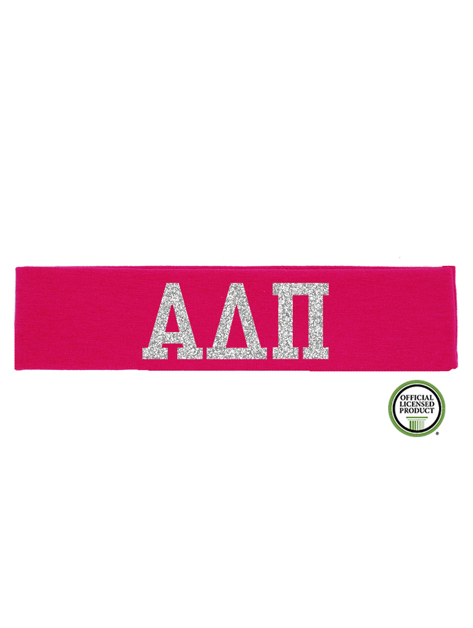 Alpha Delta Pi Headband Greek - Hot Pink/Silver Sparkle