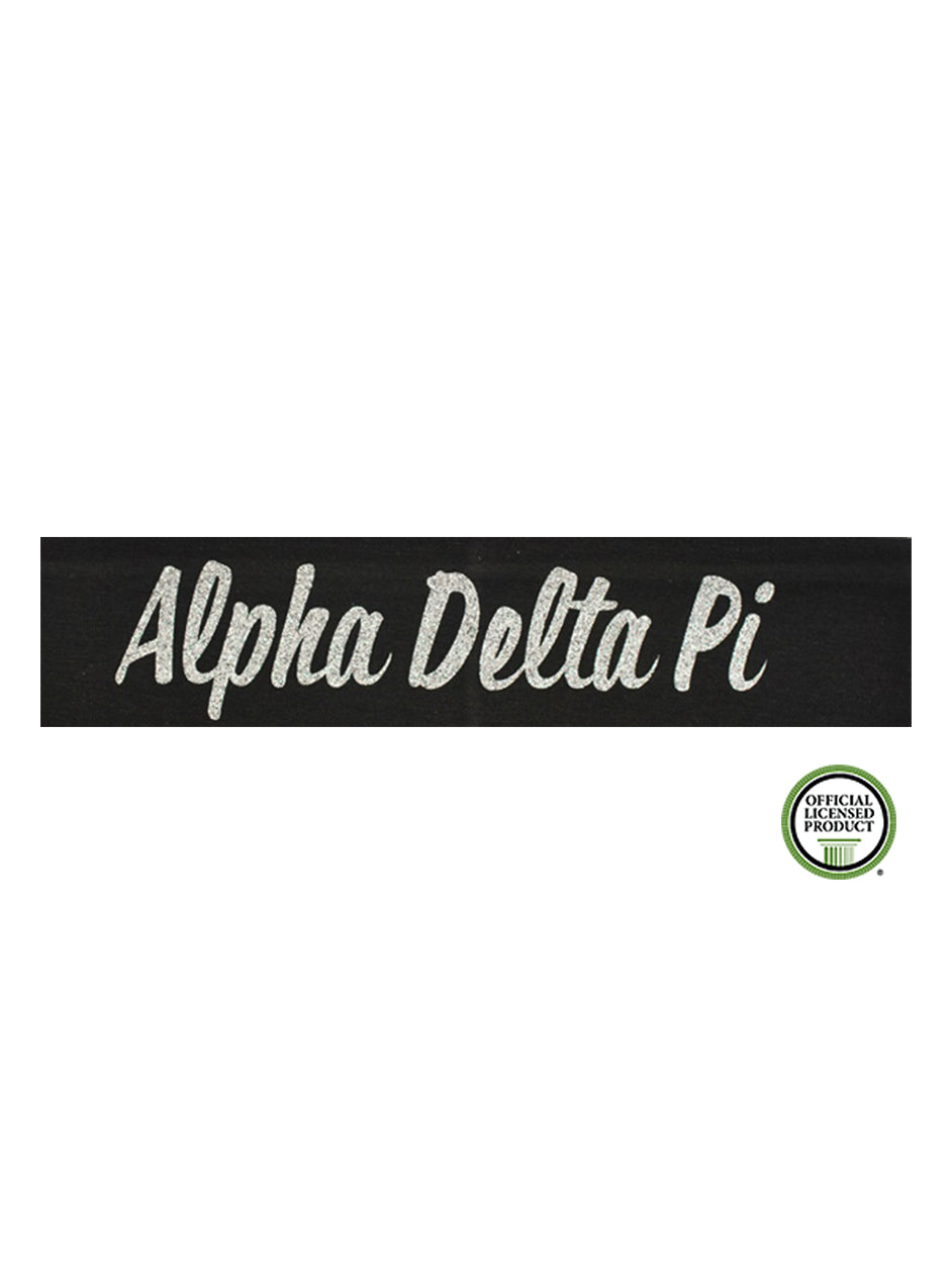 Alpha Delta Pi Headband Script - Black/Silver Sparkle