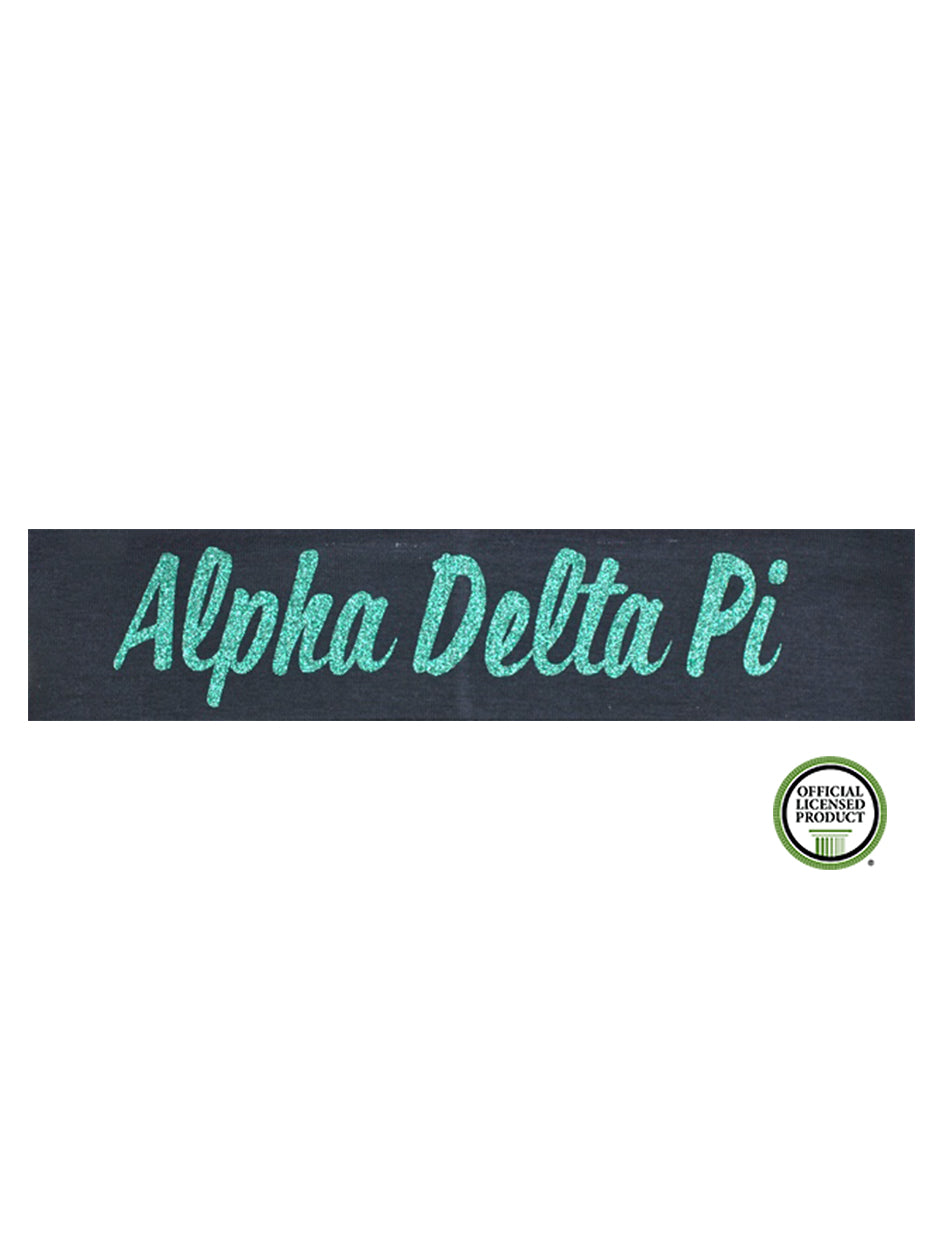 Alpha Delta Pi Headband Script - Navy/Aqua Sparkle