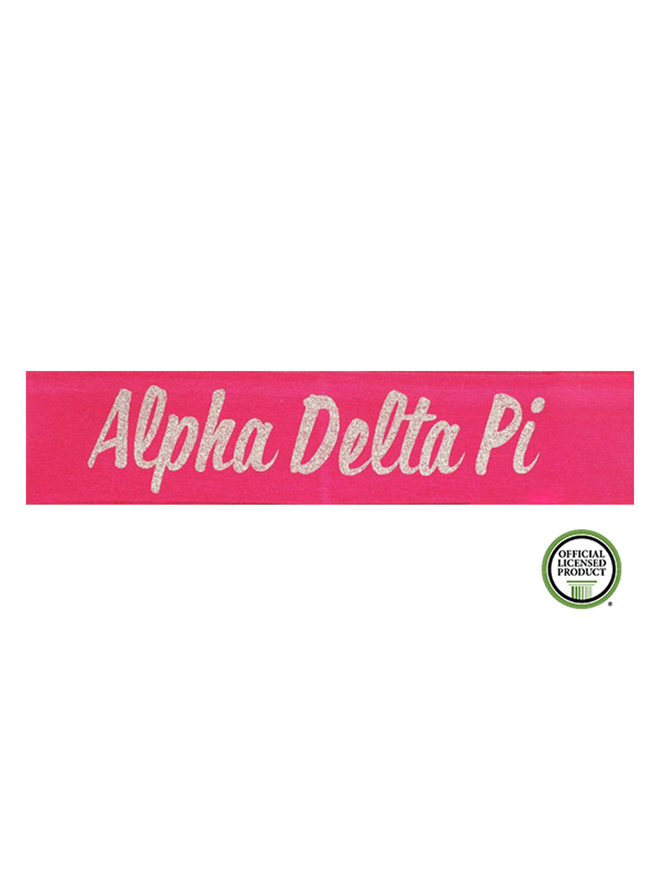 Alpha Delta Pi Headband Script - Hot Pink/Silver Sparkle