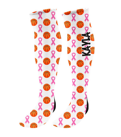 Personalized Basketball Breast Cancer Awareness Ribbon Knee High Socks