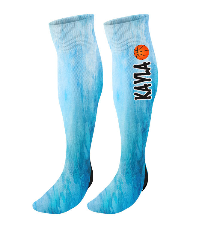 Personalized Basketball Knee High Socks - Watercolor Background