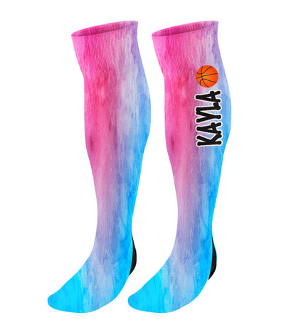 Personalized Basketball Knee High Socks - Watercolor Background