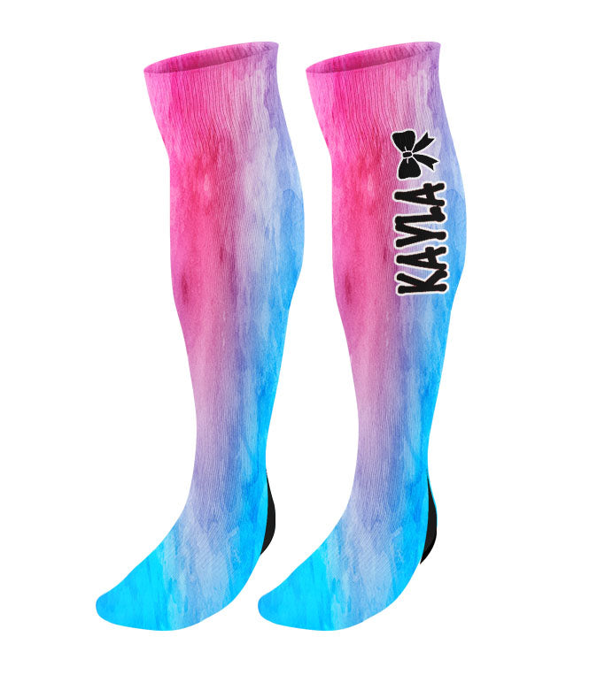 Personalized Cheer Bow Knee High Socks - Watercolor Background