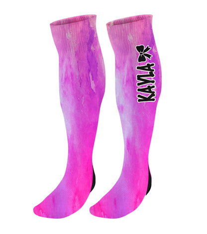 Personalized Cheer Bow Knee High Socks - Watercolor Background
