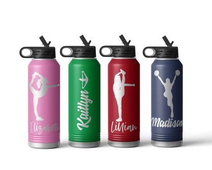 Engraved Cheer Stainless Steel Water Bottle, Choose Your Customizations