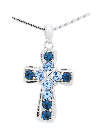 Crystal Cross Necklace - Small Cross Pendant with Rhinestones & Rhodium Plated Chain
