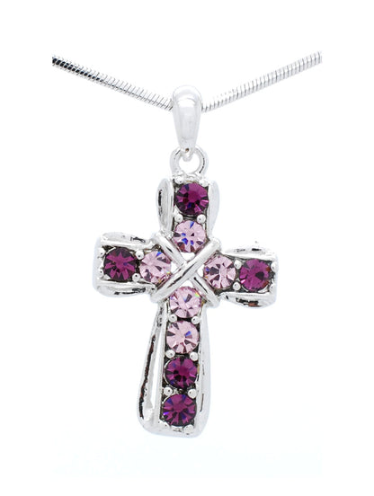Crystal Cross Necklace - Small Cross Pendant with Rhinestones & Rhodium Plated Chain