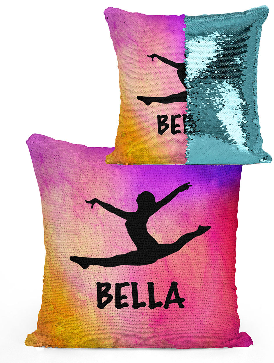 PERSONALIZED DANCER GYMNAST LEAPING Mermaid Sequin Flip Pillow