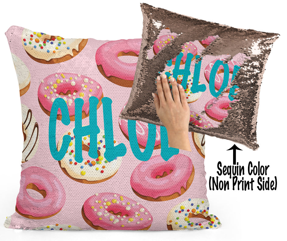 Personalized Donut (Doughnut) Mermaid Sequin Flip Pillow