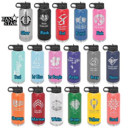 Engraved Crew Stainless Steel Water Bottle, Choose Your Customizations