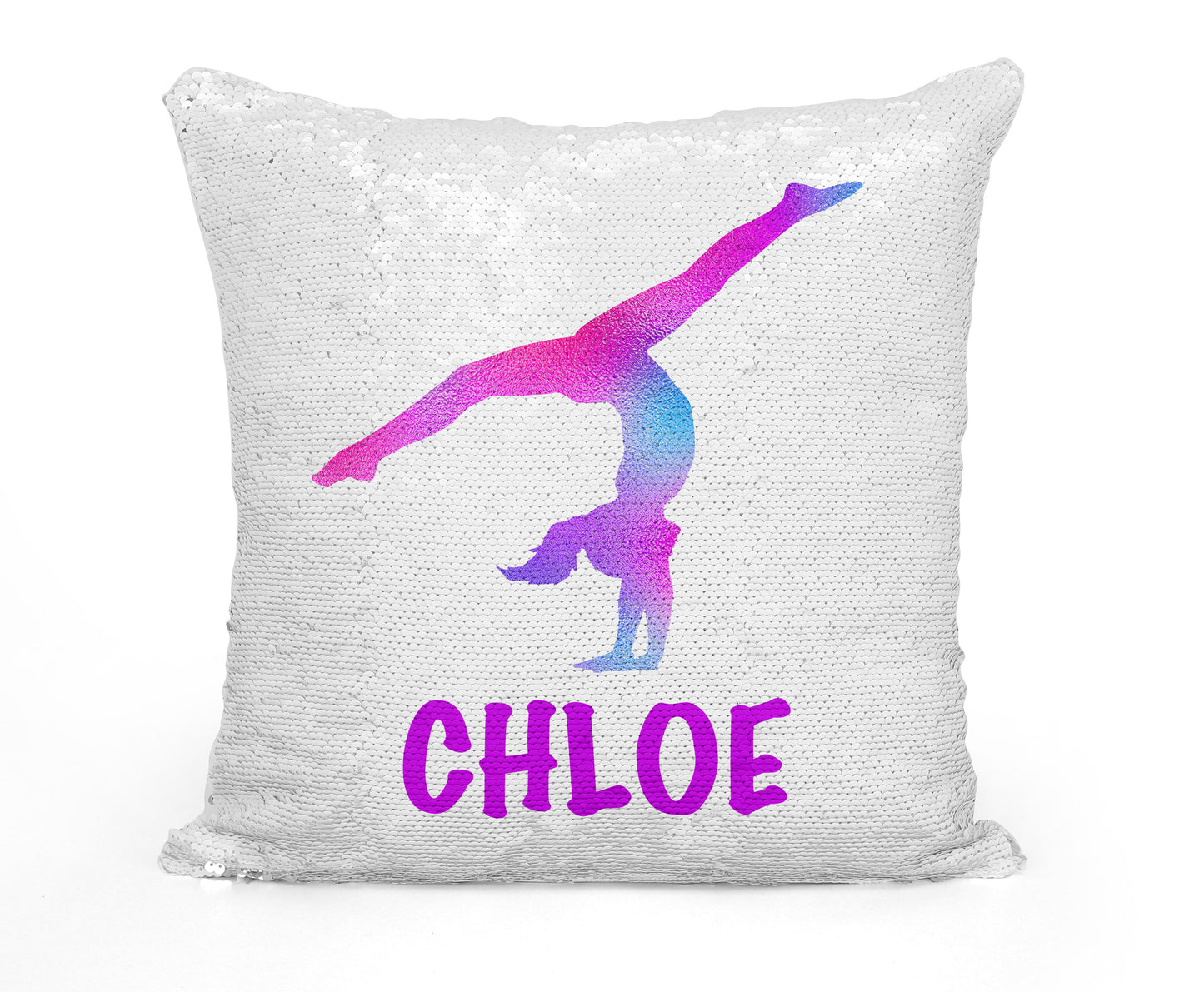 Personalized GYMNAST Mermaid Sequin Flip PILLOW - Blue/Pink Watercolor